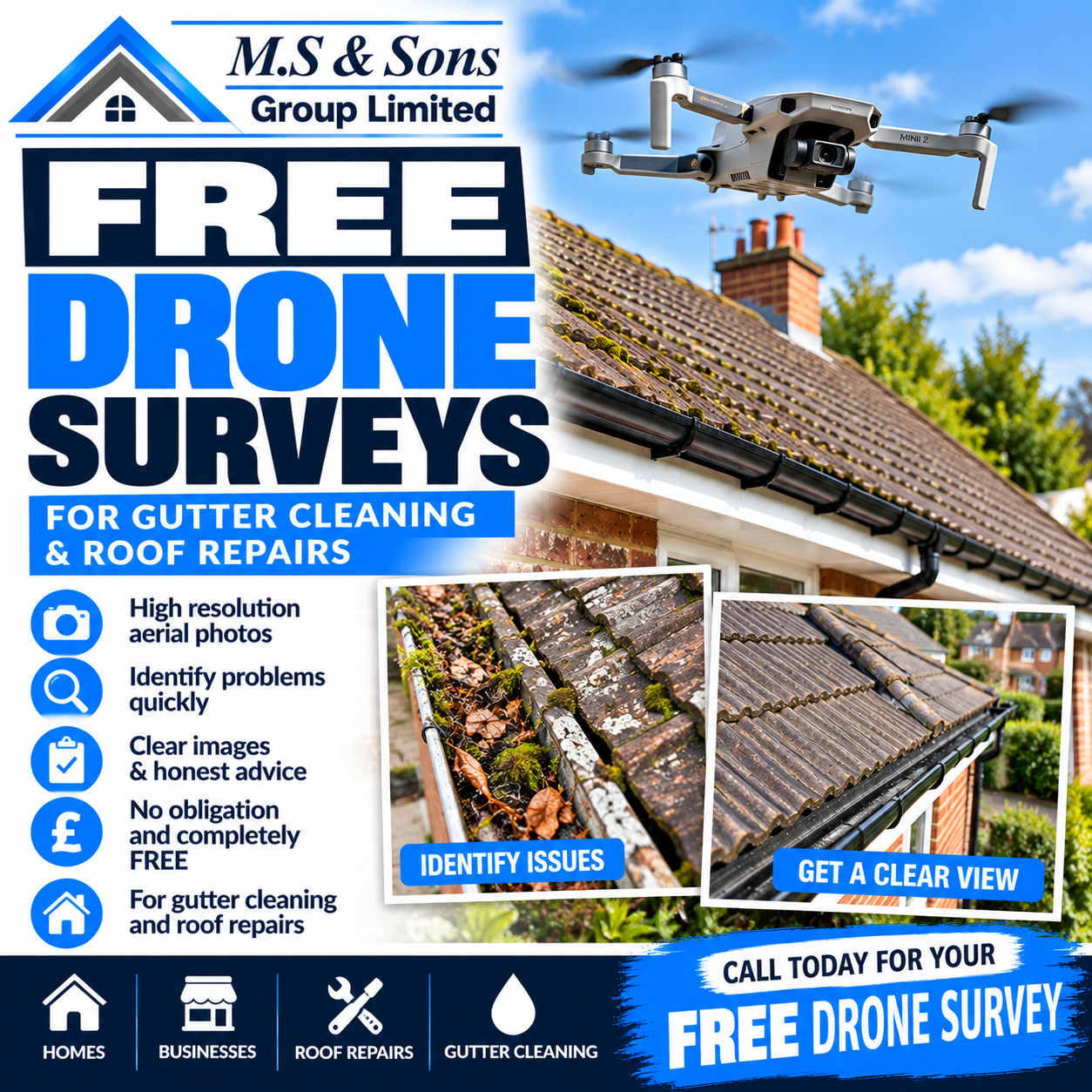 Free drone survey of gutters and roof by M.S & Sons